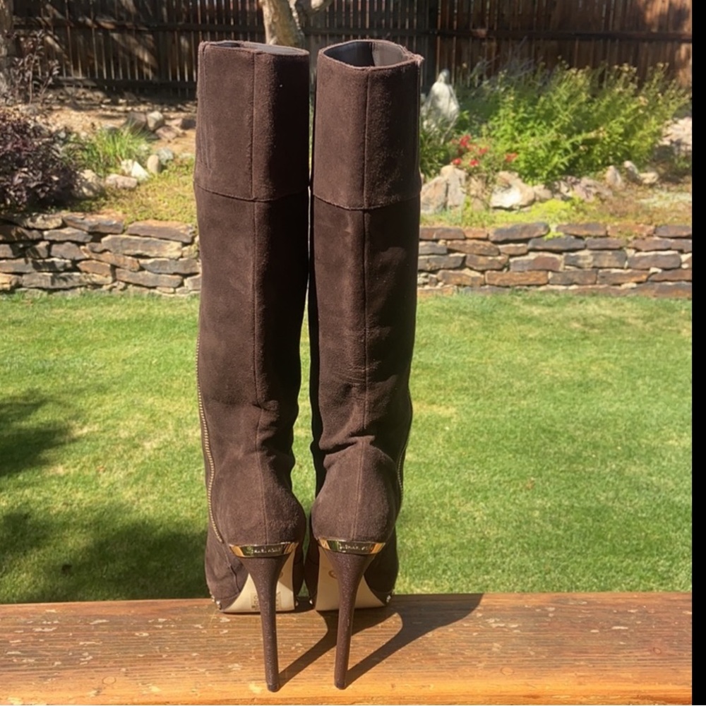 Micheal Kors Brown Suede Gold Studded Boots - Picture 2 of 15